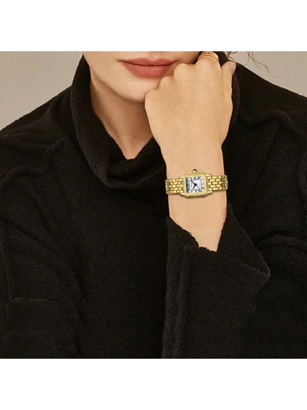 Chic Cheetah Print Gold Watch for Women, Vintage Bracelet, Rectangular Roman